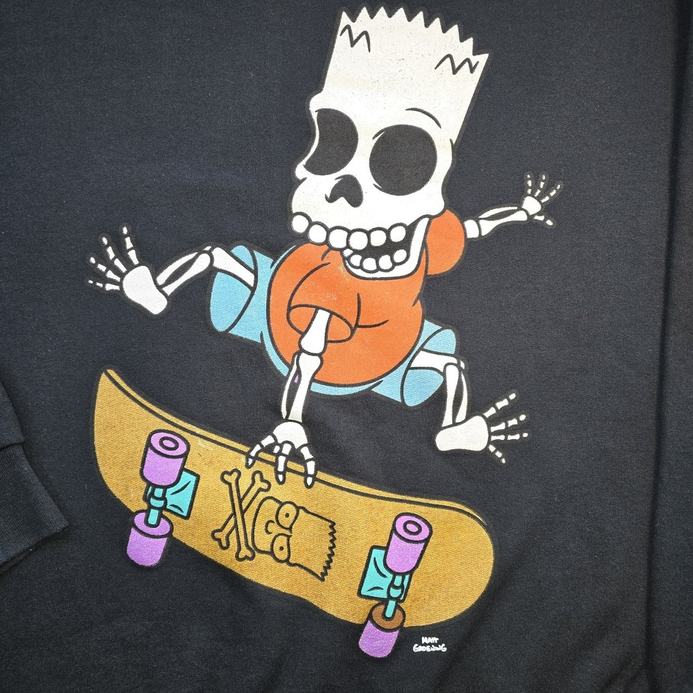 The Simpsons Jerzees Sweatshirt M Black Bart Skeleton Skateboard Crewneck - Picture 2 of 8